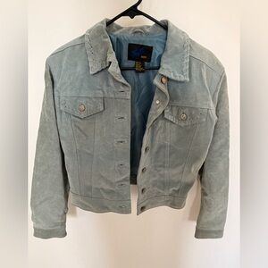 JouJou Women's Soft Blue Suede Trucker Jacket